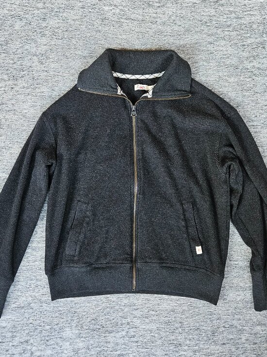 Faherty Tops - Faherty Legend Lounge Full Zip Heathered Black Twill Womens XS Sweatshirt Jacket